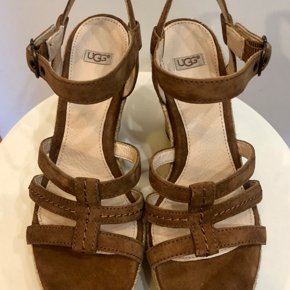 UGG CALLIA Espadrille Wedge Sandals in Brown Womens size 6.5